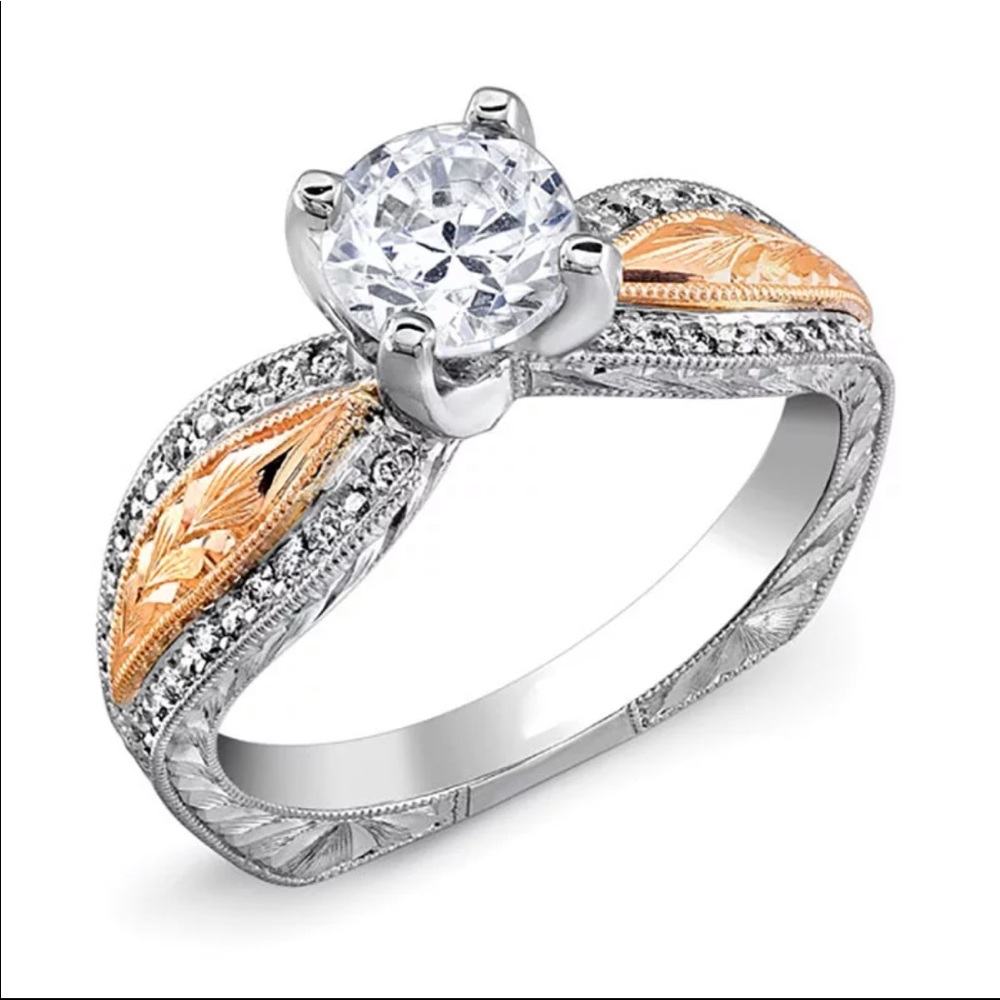 New Two Tone 925 Silver Sapphire Round Cut Ring - Picture 1 of 5